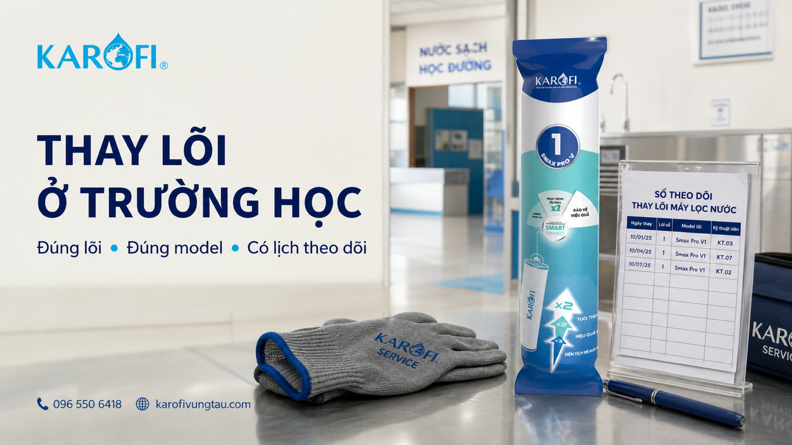 Thay lõi máy lọc nước trường học