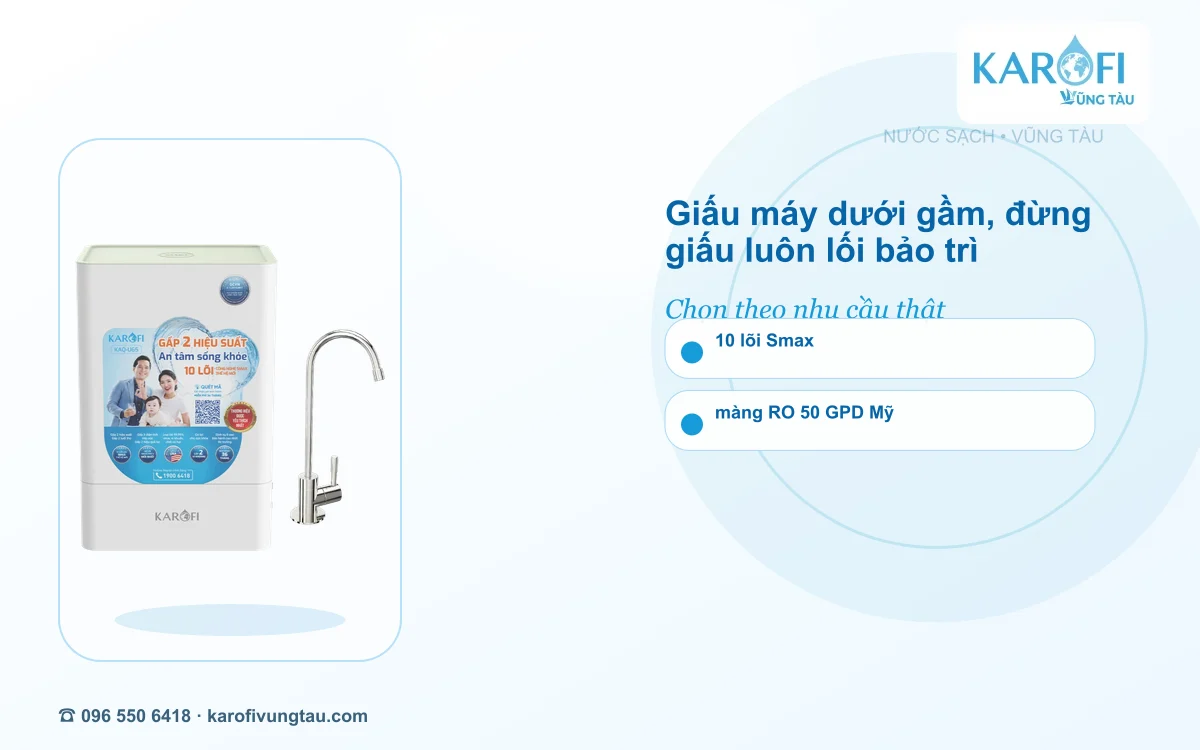 Máy lọc nước âm tủ Vũng Tàu: KAQ-U65 cần chừa bao nhiêu chỗ?