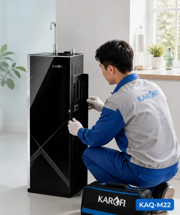 Kỹ thuật viên Karofi Vũng Tàu bảo dưỡng máy lọc nước nóng lạnh