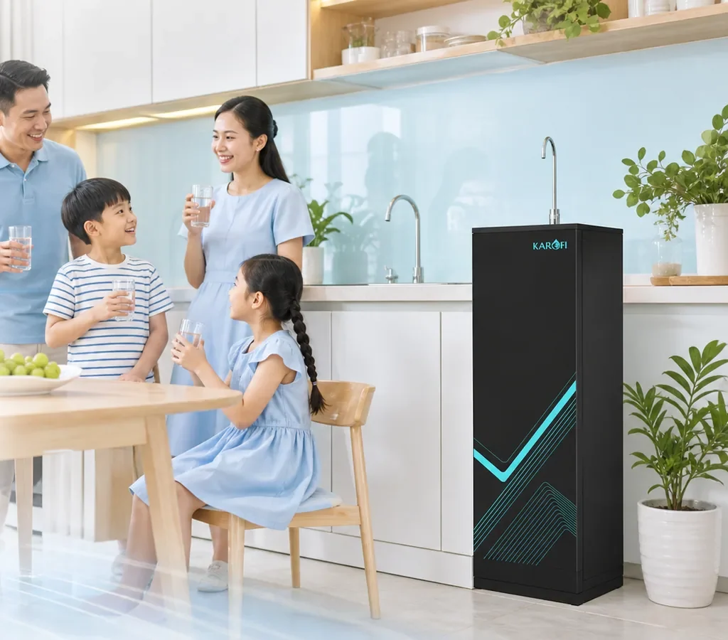 Gia đình dùng nước từ máy lọc nước Karofi trong bếp
